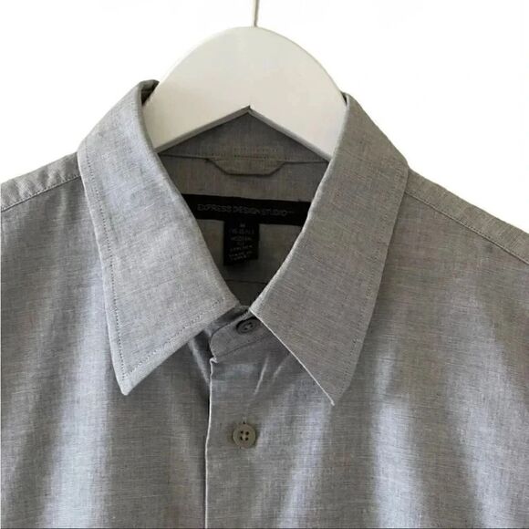 Express Designs Studio Button Down Cotton Gray Modern Fit Stretch Shirt 15 1/2 - Picture 2 of 13
